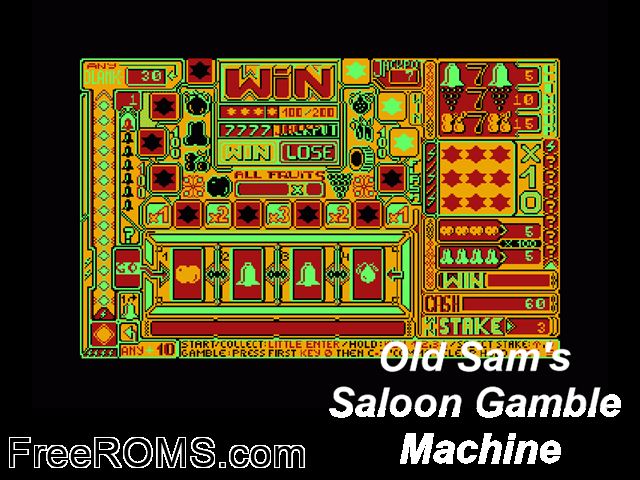 Old Sam's Saloon Gamble Machine (UK) (1989) [a1] Amstrad CPC game showing 3D box cover and gameplay screenshot